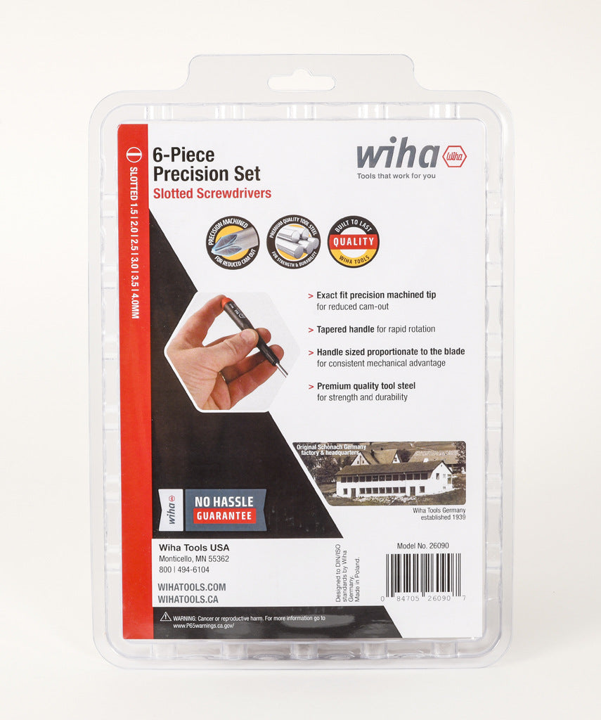 Wiha precision screwdriver set, slotted, 6 pieces, free-spinning cap.-WT26090