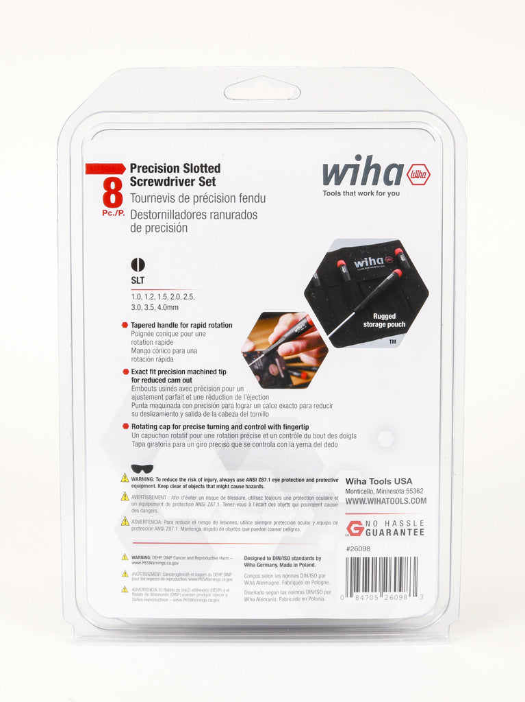Wiha precision screwdriver set, slotted, 8 pieces, free-spinning cap.-WT26098