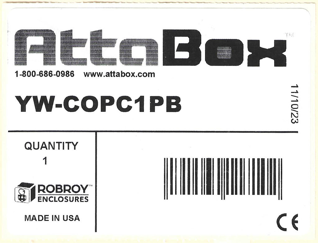 AttaBox Commander series pushbutton enclosure, 1 hole, 30mm, NEMA 1/3R/4X/6P/12, 4 x 3 x 2in (HxWxD), polycarbonate, yellow cover/black body, screw cover.-YW-COPC1PB
