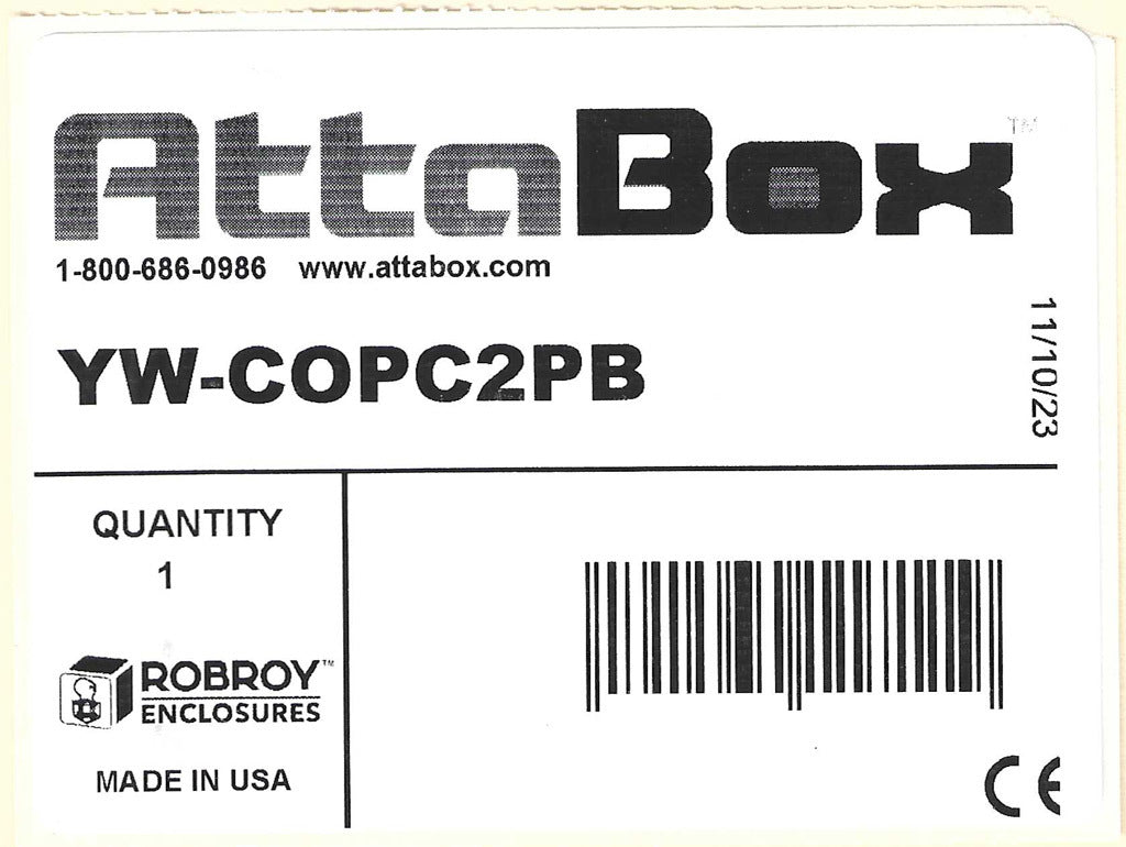 AttaBox Commander series pushbutton enclosure, 2 holes, 30mm, NEMA 1/3R/4X/6P/12, 5 x 3 x 3in (HxWxD), polycarbonate, yellow cover/black body, screw cover.-YW-COPC2PB