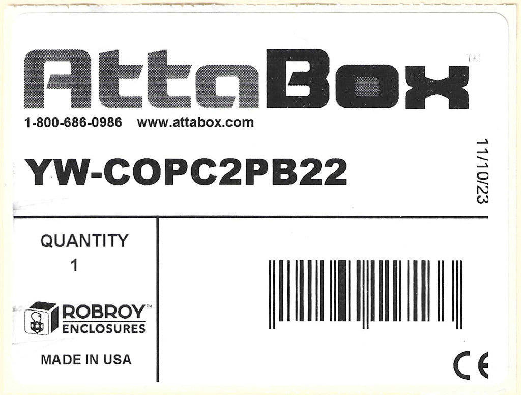 AttaBox Commander series pushbutton enclosure, 2 holes, 22mm, NEMA 1/3R/4X/6P/12, 5 x 3 x 3in (HxWxD), polycarbonate, yellow cover/black body, screw cover.-YW-COPC2PB22