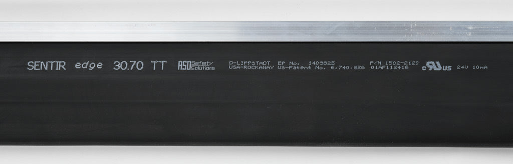 ASO Safety Solutions safety contact edge, 30 x 70mm, 5ft length. Aluminum mounting rail included. Purchase required end caps separately.-1502-6231