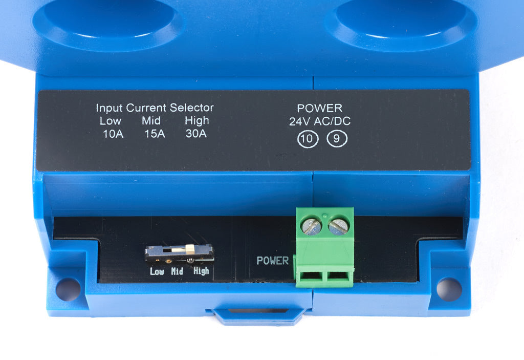 AcuAMP AC current transducer, 3-phase, fixed core, 0-10, 0-15, or 0-30A selectable sensing range, 4-20 mA output.-3ACT030-42-24-F