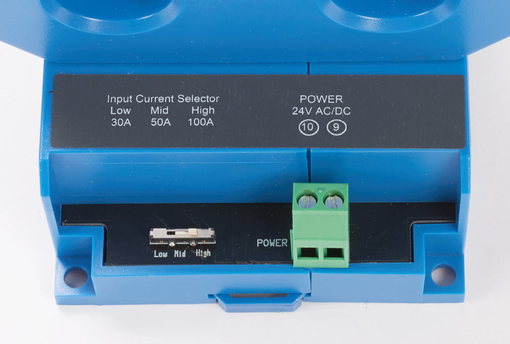 AcuAMP AC current transducer, 3-phase, fixed core, 0-30, 0-50, or 0-100A selectable sensing range, True RMS, 4-20 mA output.-3ACTR100-42-24-F