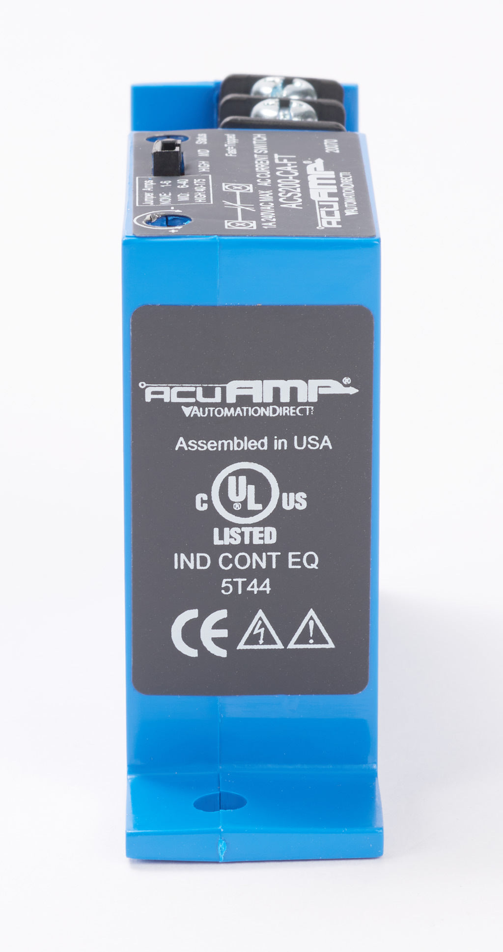 AcuAMP AC current switch, fixed core, 1-6, 6-40, or 40-175A selectable sensing range, 1-175A adjustable trip point, 15-turn potentiometer, solid state switch, N.C. output, 1A @ 240 VAC output rating.-ACS200-CA-FT