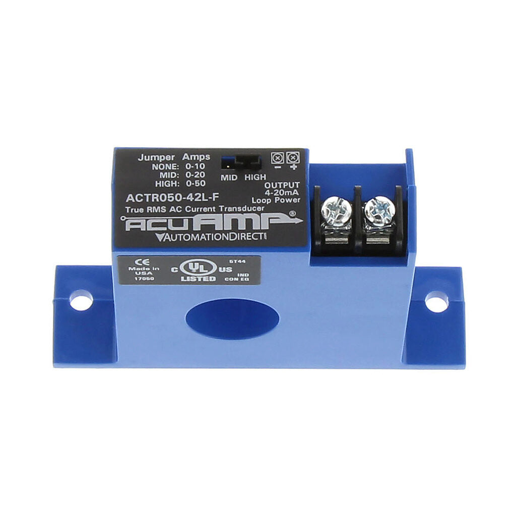 AcuAMP AC current transducer, 1-phase, fixed core, 0-10, 0-20, or 0-50A selectable sensing range, True RMS, 4-20 mA output.-ACTR050-42L-F