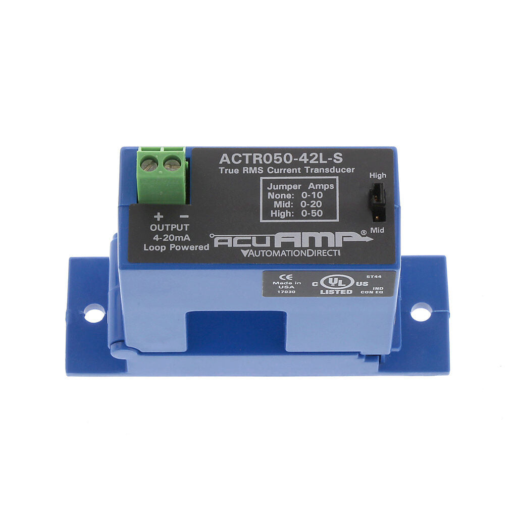 AcuAMP AC current transducer, 1-phase, split core, 0-10, 0-20, or 0-50A selectable sensing range, True RMS, 4-20 mA output.-ACTR050-42L-S