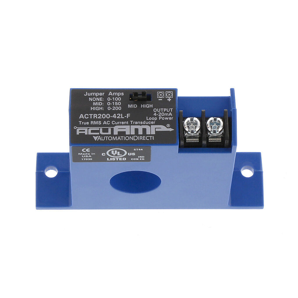 AcuAMP AC current transducer, 1-phase, fixed core, 0-100, 0-150, or 0-200A selectable sensing range, True RMS, 4-20 mA output.-ACTR200-42L-F