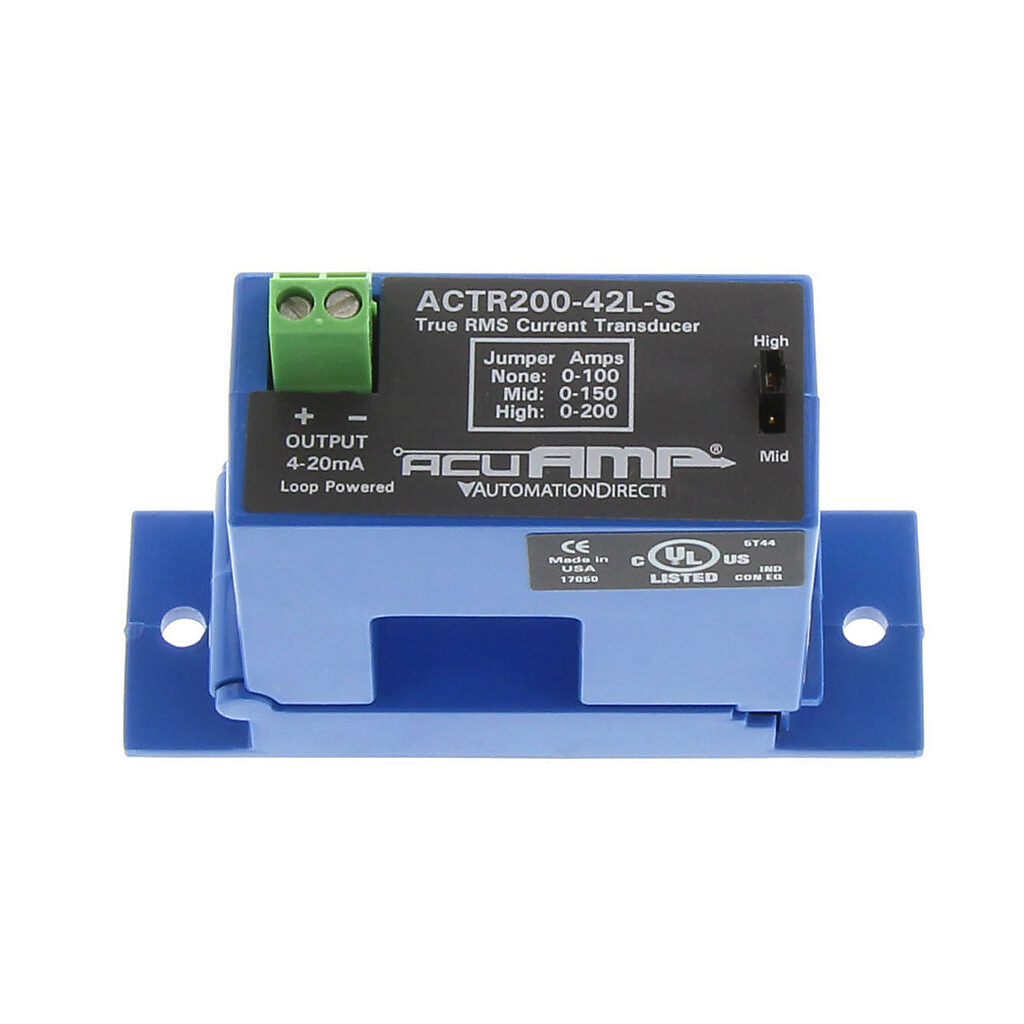 AcuAMP AC current transducer, 1-phase, split core, 0-100, 0-150, or 0-200A selectable sensing range, True RMS, 4-20 mA output.-ACTR200-42L-S