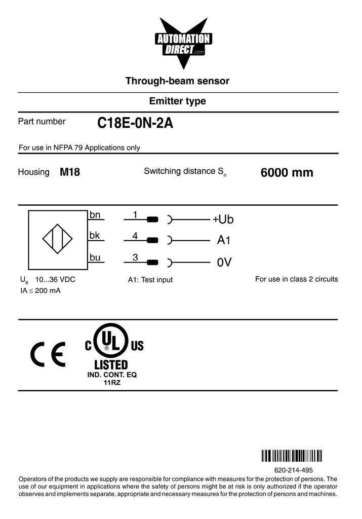 PHOTO 18MM METAL EMITTER RIGHT ANG OPTIC CBL.-C18E-0N-2A