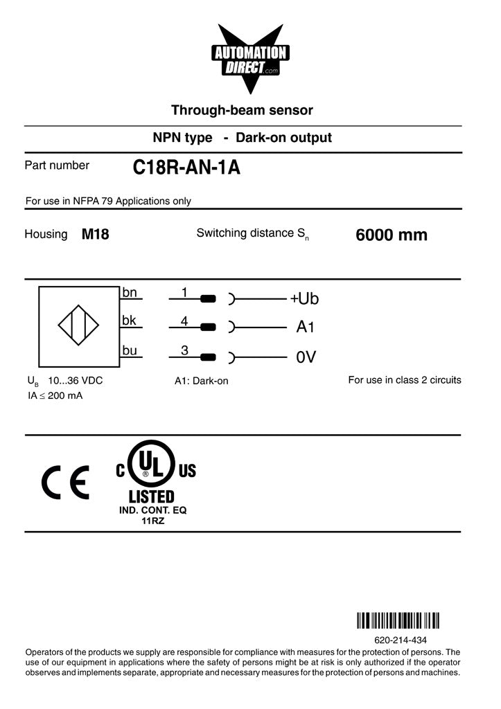 PHOTO 18MM METAL RECEIV NPN AXIALOPTIC CAB-C18R-AN-1A