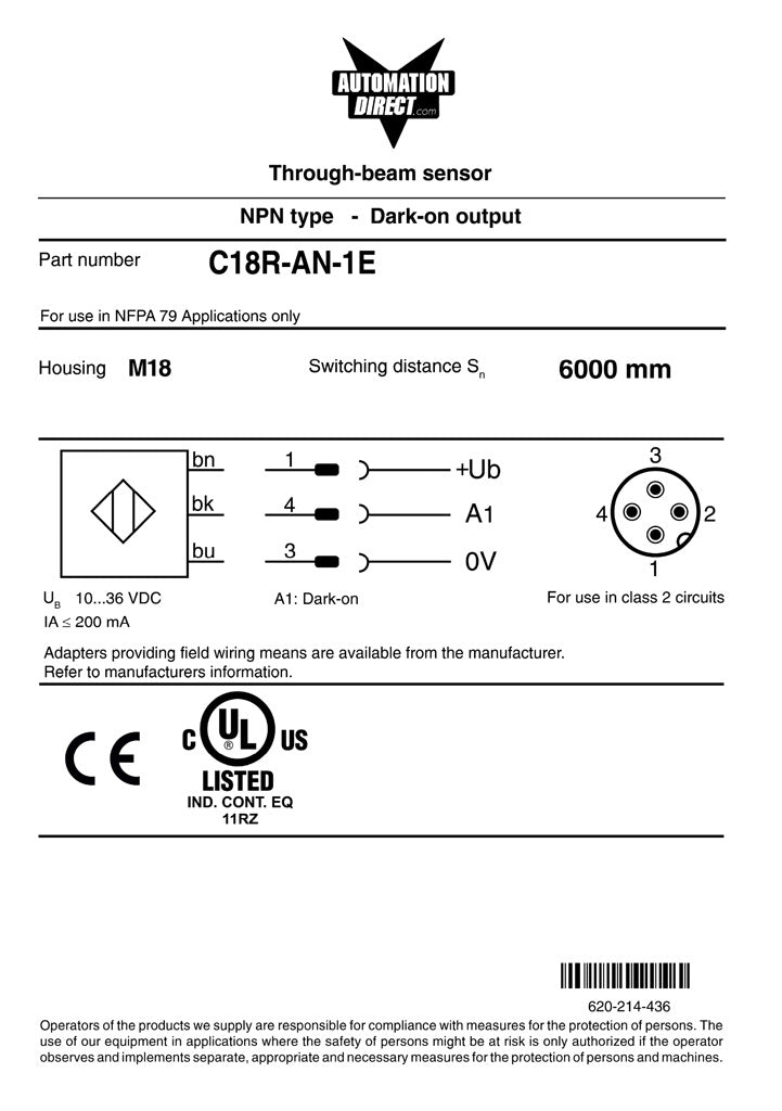 PHOTO 18MM METAL RECEIV NPN AXIAL OPTIC Q/D-C18R-AN-1E