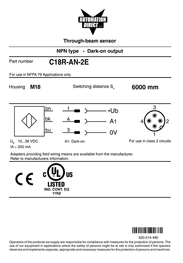 PHOTO 18MM METAL RECEIV NPN RIGHT OPTIC Q/D.-C18R-AN-2E