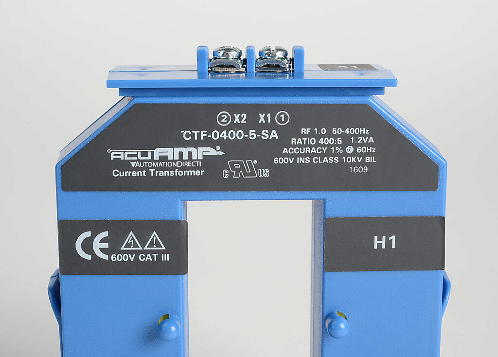 AcuAMP AC current transformer, split core, 400A primary, 5A secondary, 1.19 x 2.22in sensing window, 1% accuracy, screw terminal.-CTF-0400-5-SA