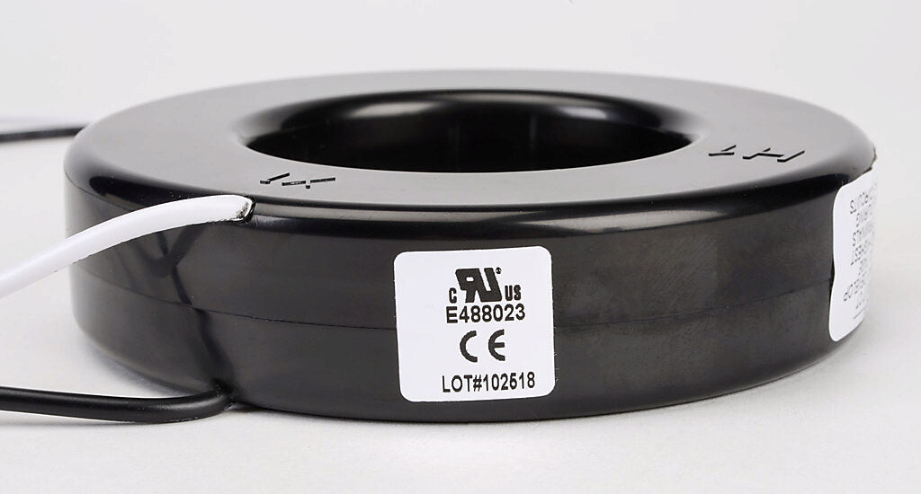 AcuAMP AC current transformer, solid core, 600A primary, 5A secondary, 2.5in diameter sensing window, 1% accuracy, (2) 24in 16AWG lead wires.-CTF-7RL-0600