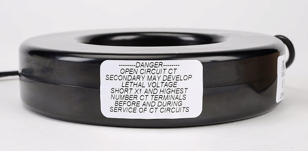 AcuAMP AC current transformer, solid core, 1000A primary, 5A secondary, 2.5in diameter sensing window, 1% accuracy, (2) 24in 16AWG lead wires.-CTF-7RL-1000