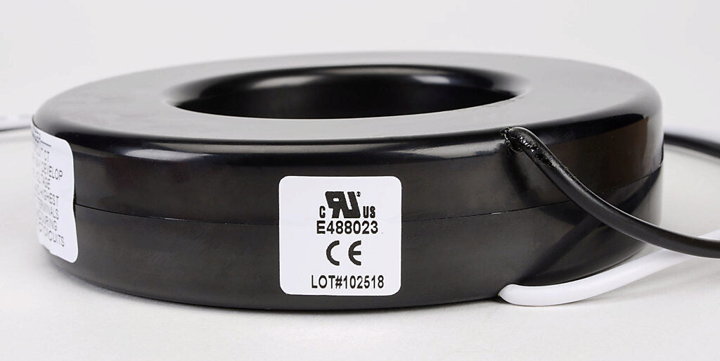 AcuAMP AC current transformer, solid core, 1000A primary, 5A secondary, 2.5in diameter sensing window, 1% accuracy, (2) 24in 16AWG lead wires.-CTF-7RL-1000
