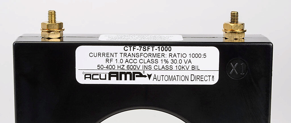 AcuAMP AC current transformer, solid core, 1000A primary, 5A secondary, 2.5in diameter sensing window, 1% accuracy, M4 x 0.7 threaded terminal stud with nut.-CTF-7SFT-1000