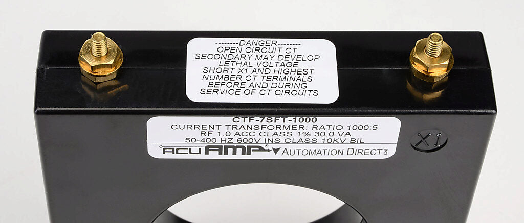 AcuAMP AC current transformer, solid core, 1000A primary, 5A secondary, 2.5in diameter sensing window, 1% accuracy, M4 x 0.7 threaded terminal stud with nut.-CTF-7SFT-1000