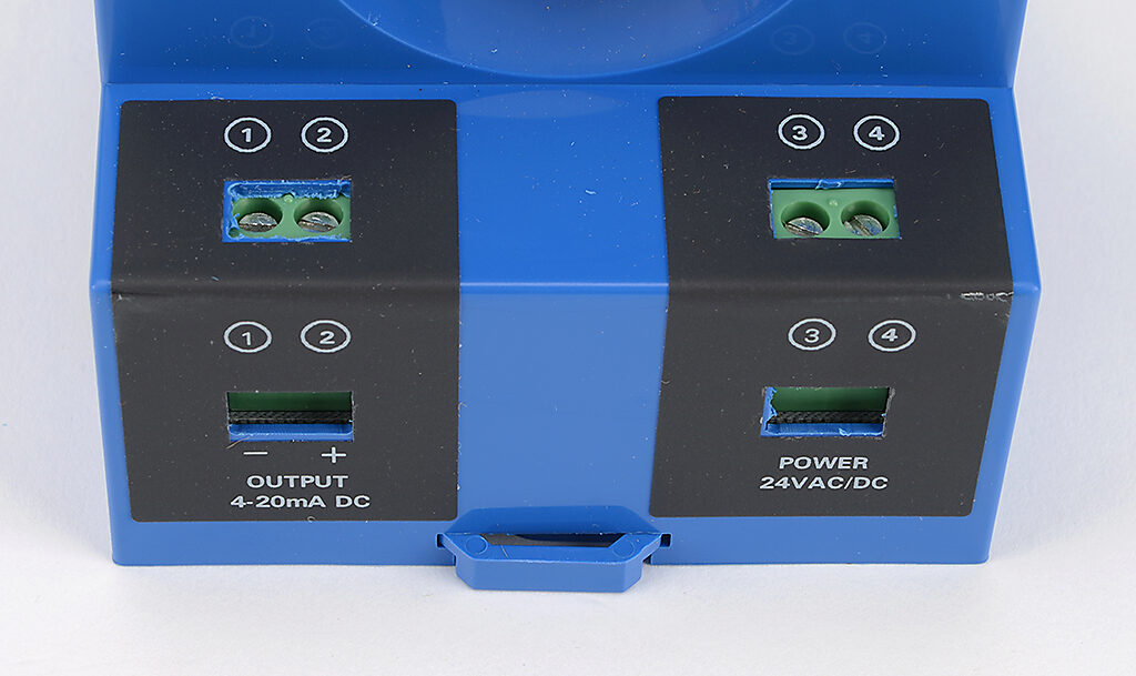 AcuAMP DC current transducer, large aperture fixed core, 0-500A sensing range, 4-20 mA output.-DCT500-42-24-F