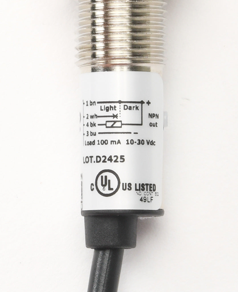 AchieVe photoelectric sensor, tubular, threaded, diffuse, infrared, 300mm sensing distance, selectable light-on/dark-on, NPN, 1 kHz switching frequency, teach-in button, metal housing, pigtail.-FDM7-0N-1A