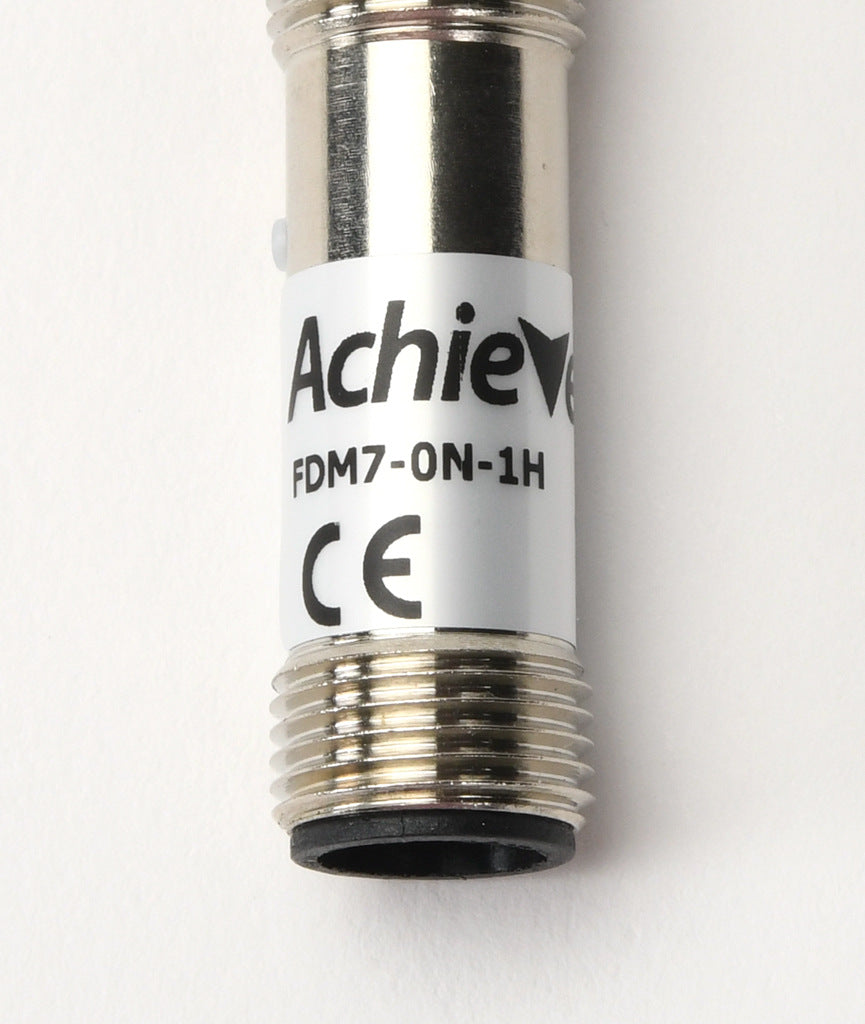 AchieVe photoelectric sensor, tubular, threaded, diffuse, infrared, 300mm sensing distance, selectable light-on/dark-on, NPN, 1 kHz switching frequency, teach-in button, metal housing, 4-pin M12 quick-disconnect.-FDM7-0N-1H