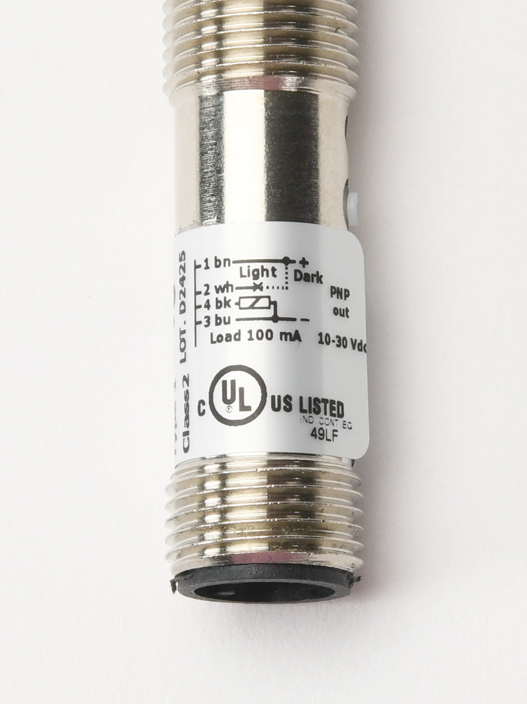 AchieVe photoelectric sensor, tubular, threaded, diffuse, infrared, 300mm sensing distance, selectable light-on/dark-on, PNP, 1 kHz switching frequency, teach-in button, metal housing, 4-pin M12 quick-disconnect.-FDM7-0P-1H