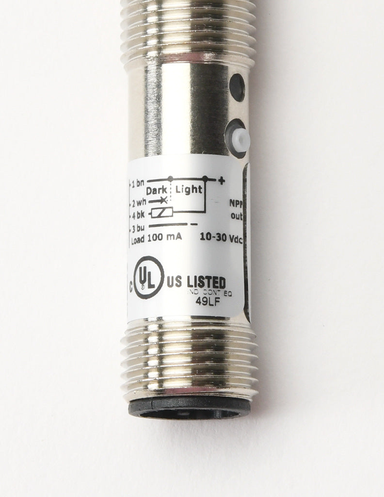 AchieVe photoelectric sensor, tubular, threaded, polarized retroreflective, visible red, 2m sensing distance, selectable light-on/dark-on, NPN, teach-in button, 4-wire, 4-pin M12 quick-disconnect.-FDMP-0N-1H