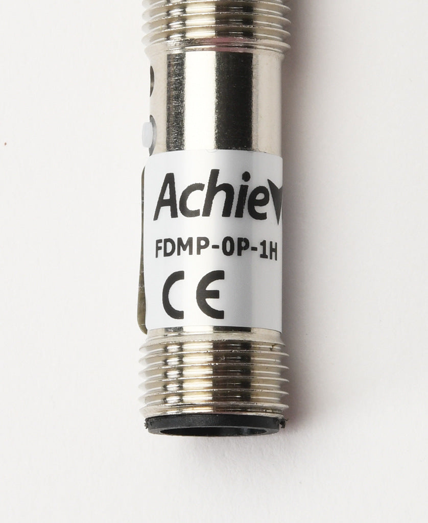 AchieVe photoelectric sensor, tubular, threaded, polarized retroreflective, visible red, 2m sensing distance, selectable light-on/dark-on, PNP, teach-in button, 4-wire, 4-pin M12 quick-disconnect.-FDMP-0P-1H