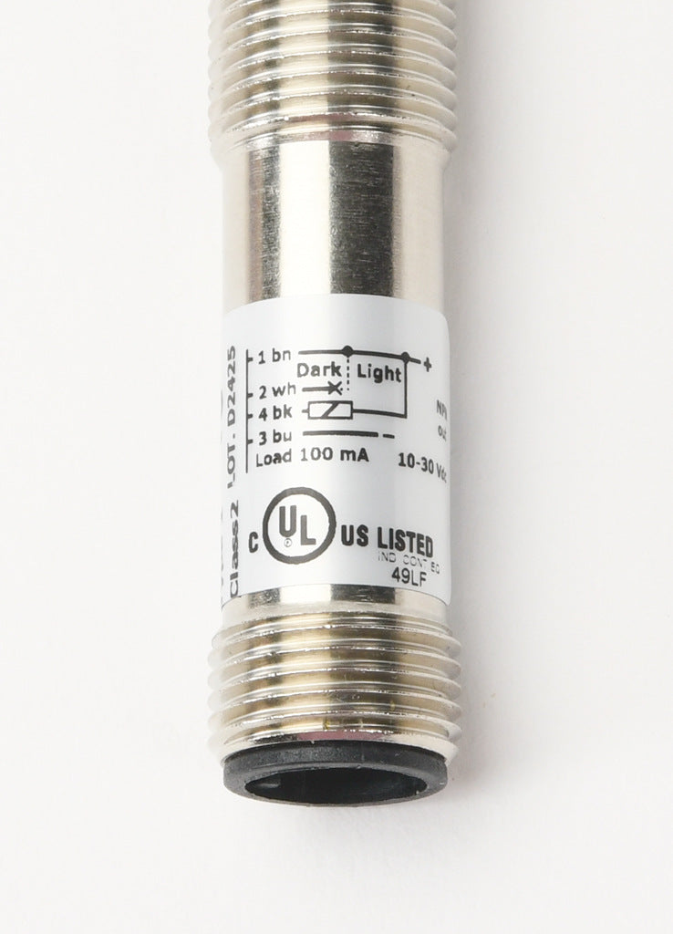 AchieVe photoelectric sensor, tubular, threaded, metal housing, through-beam receiver, 4m sensing distance, 10-30 VDC operating voltage, selectable light-on/dark-on, NPN, 4-wire, 4-pin M12 quick-disconnect.-FDMR-0N-1H