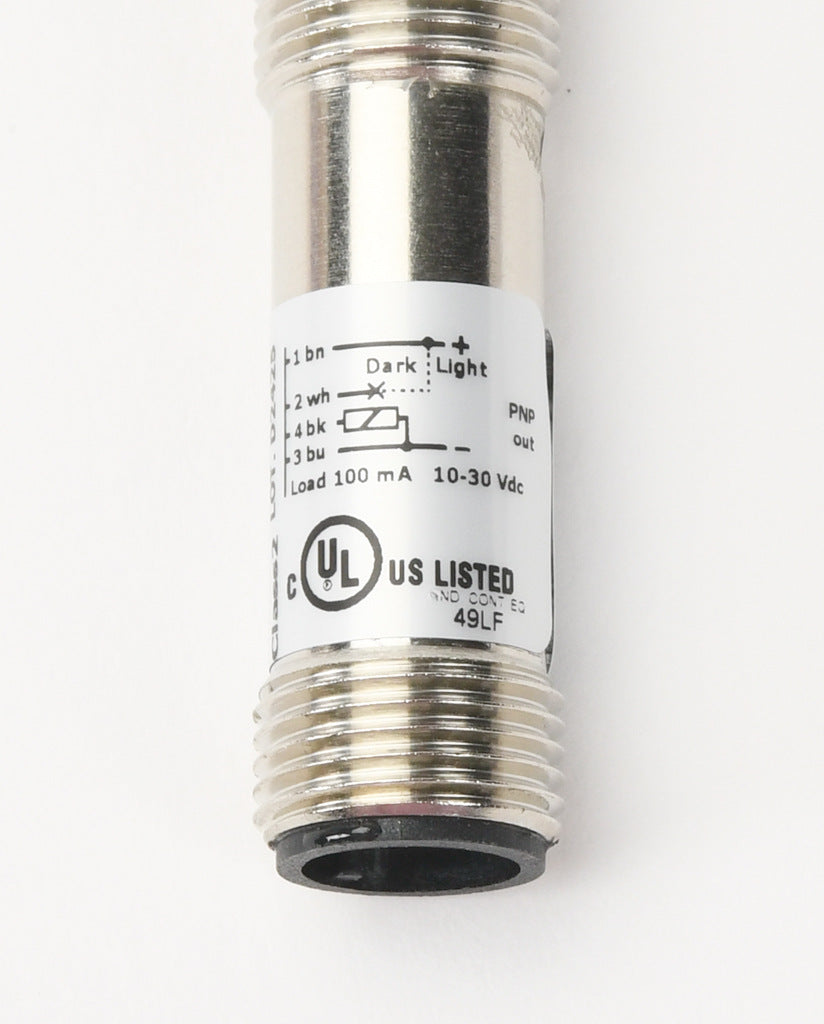 AchieVe photoelectric sensor, tubular, threaded, metal housing, through-beam receiver, 4m sensing distance, 10-30 VDC operating voltage, selectable light-on/dark-on, PNP, 4-wire, 4-pin M12 quick-disconnect.-FDMR-0P-1H