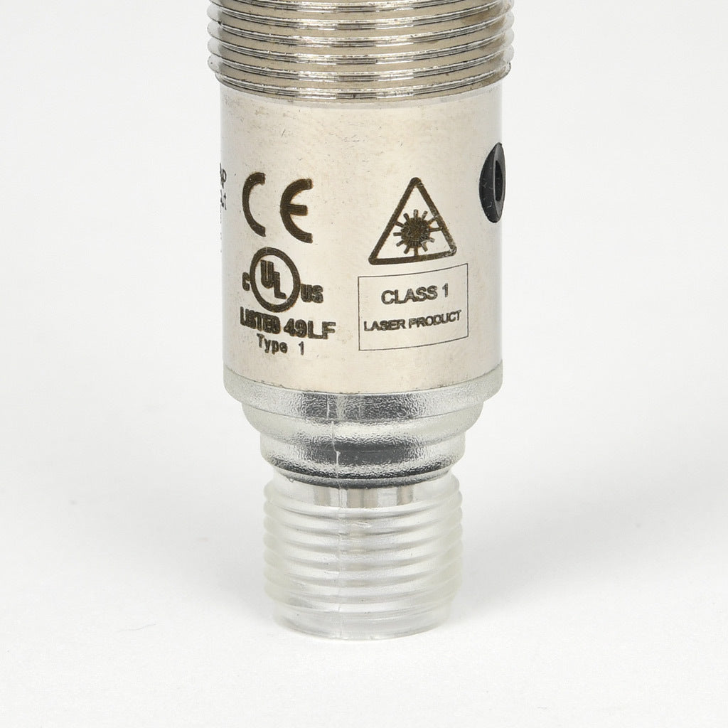 AchieVe photoelectric sensor, tubular, threaded, nickel-plated brass housing, through-beam receiver, 0.05-50m sensing distance, 10-30 VDC operating voltage, complementary light-on/dark-on, PNP, 4-wire, 4-pin M12 quick-disconnect.-FKLD-BP-1E