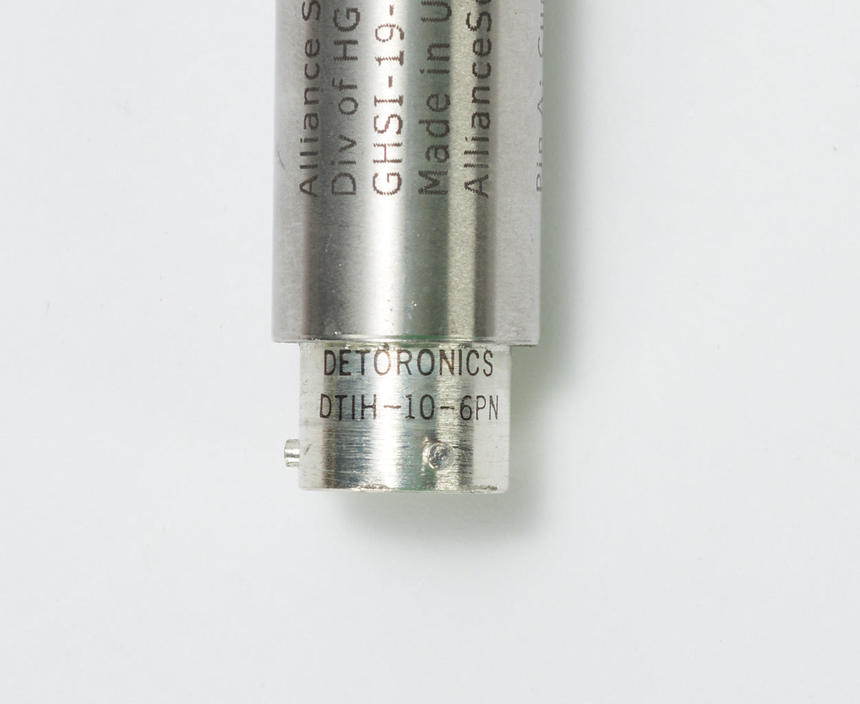 Alliance Sensors inductive linear position sensor, spring loaded slide, 13mm stroke, 4-20 mA output, 19mm diameter x 101.6mm body, 1/2-20 UNF mount, 6-pin PT0.-GHSI19-013A-02-20S