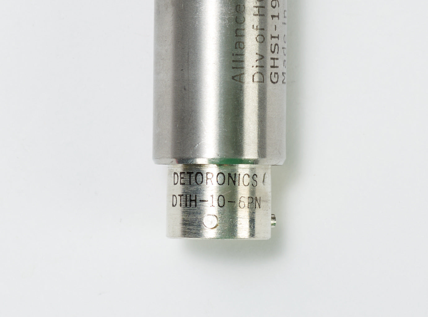 Alliance Sensors inductive linear position sensor, spring loaded slide, 25mm stroke, 4-20 mA output, 19mm diameter x 101.6mm body, 1/2-20 UNF mount, 6-pin PT0.-GHSI19-025A-02-20S