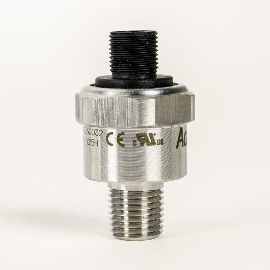 AchieVe pressure transmitter, 0 to 15 psig range, +/- 1% accuracy, stainless steel sensing element, 4-20 mA analog output, 1/4in male NPT process connection, 9-32 VDC operating voltage, 4-pin M12 quick-disconnect.-LPPT25-20-0015H