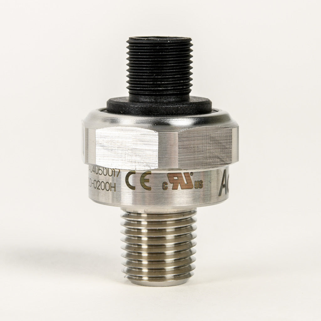 AchieVe pressure transmitter, 0 to 200 psig range, +/- 1% accuracy, stainless steel sensing element, 4-20 mA analog output, 1/4in male NPT process connection, 9-32 VDC operating voltage, 4-pin M12 quick-disconnect.-LPPT25-20-0200H