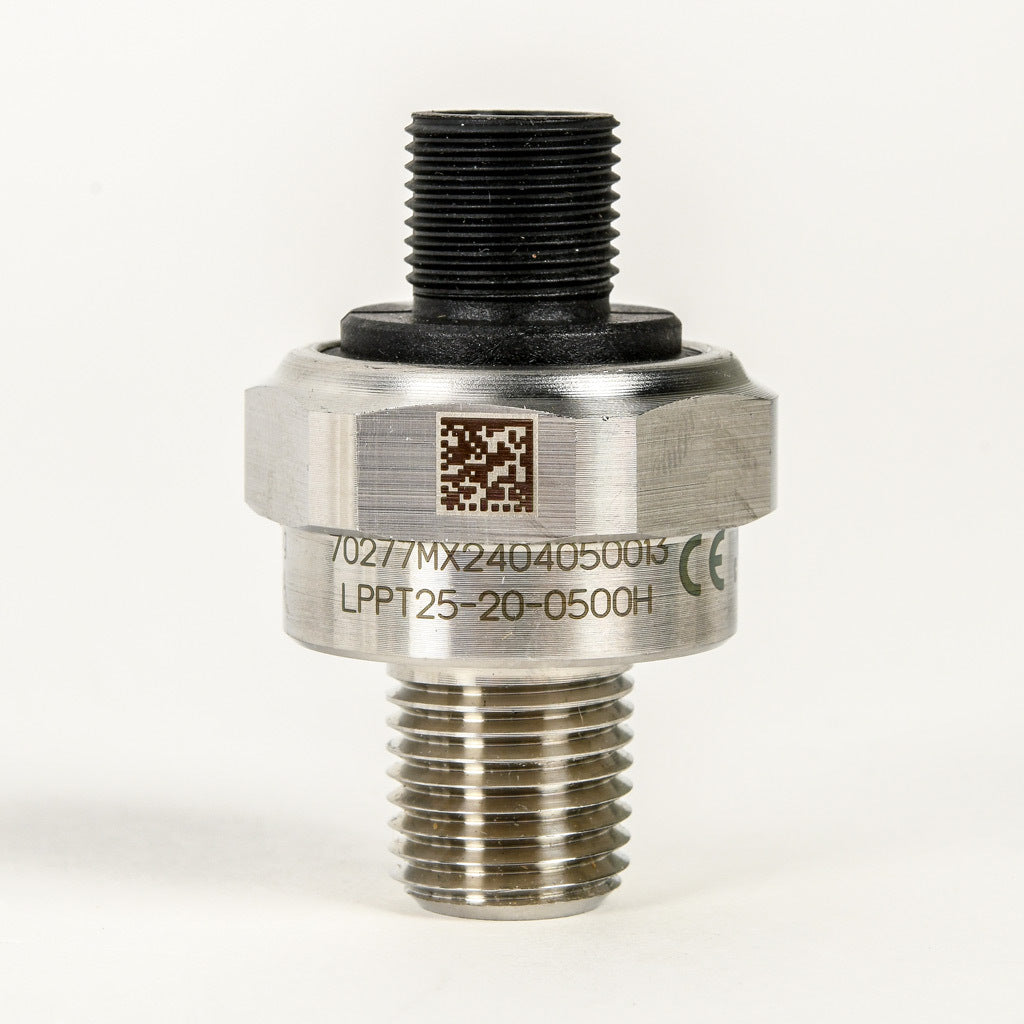 AchieVe pressure transmitter, 0 to 500 psig range, +/- 1% accuracy, stainless steel sensing element, 4-20 mA analog output, 1/4in male NPT process connection, 9-32 VDC operating voltage, 4-pin M12 quick-disconnect.-LPPT25-20-0500H