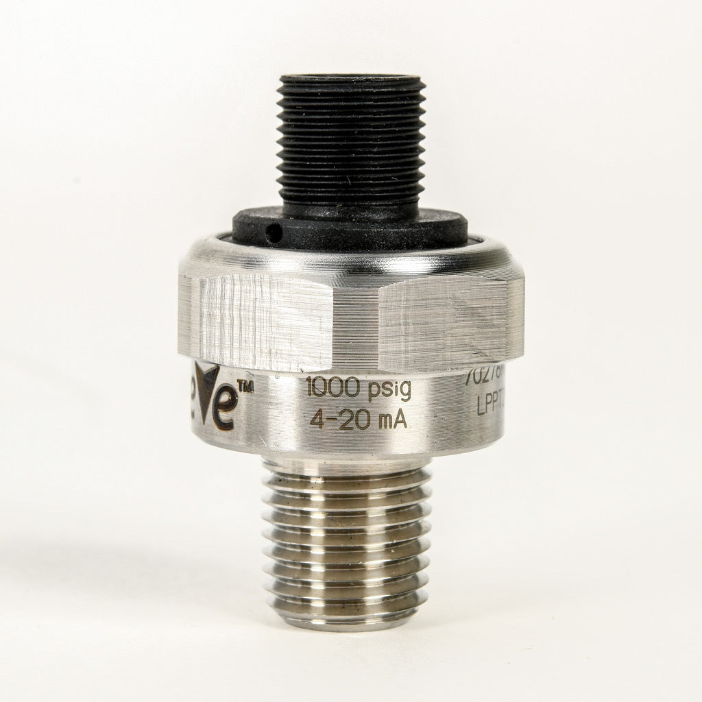 AchieVe pressure transmitter, 0 to 1000 psig range, +/- 1% accuracy, stainless steel sensing element, 4-20 mA analog output, 1/4in male NPT process connection, 9-32 VDC operating voltage, 4-pin M12 quick-disconnect.-LPPT25-20-1000H