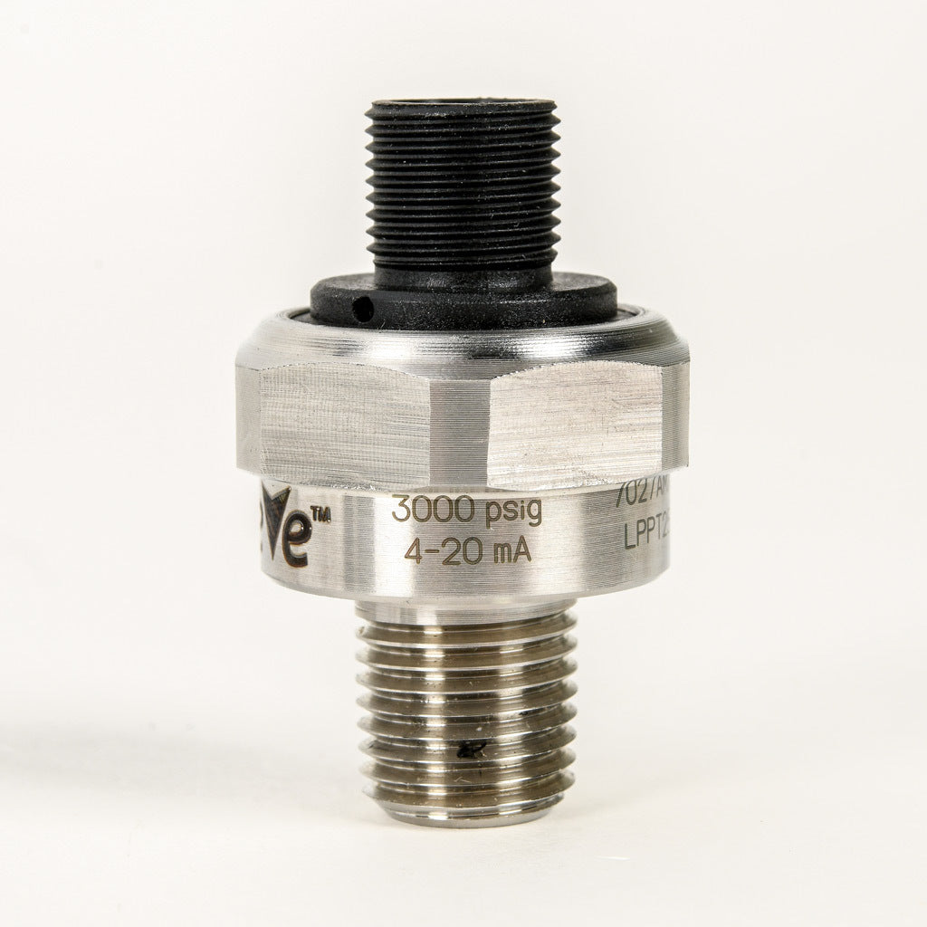 AchieVe pressure transmitter, 0 to 3000 psig range, +/- 1% accuracy, stainless steel sensing element, 4-20 mA analog output, 1/4in male NPT process connection, 9-32 VDC operating voltage, 4-pin M12 quick-disconnect.-LPPT25-20-3000H