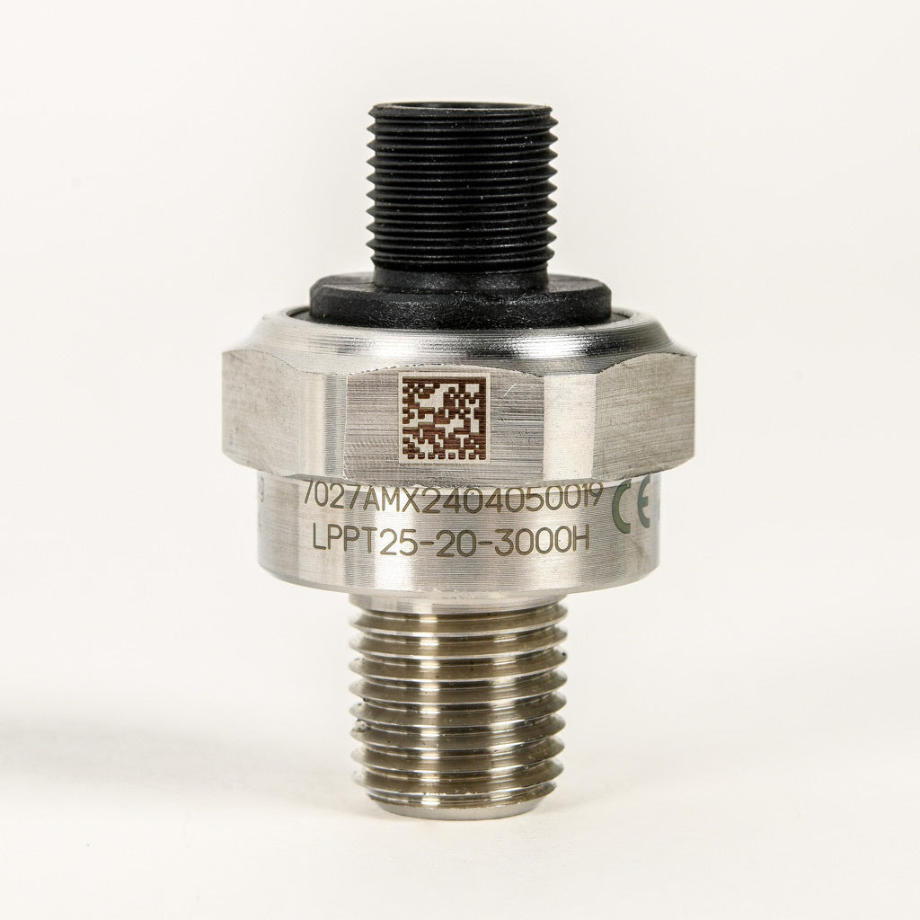 AchieVe pressure transmitter, 0 to 3000 psig range, +/- 1% accuracy, stainless steel sensing element, 4-20 mA analog output, 1/4in male NPT process connection, 9-32 VDC operating voltage, 4-pin M12 quick-disconnect.-LPPT25-20-3000H