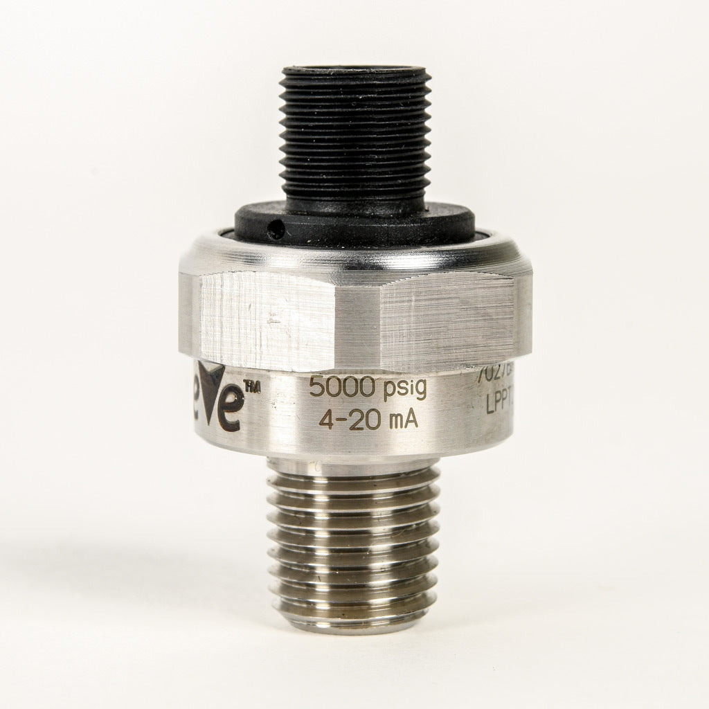 AchieVe pressure transmitter, 0 to 5000 psig range, +/- 1% accuracy, stainless steel sensing element, 4-20 mA analog output, 1/4in male NPT process connection, 9-32 VDC operating voltage, 4-pin M12 quick-disconnect.-LPPT25-20-5000H