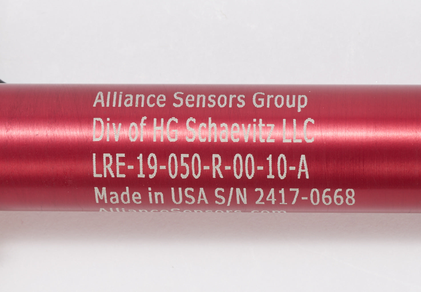 Alliance Sensors inductive linear position sensor, pivoting slide, 50mm stroke, 0-10 VDC output, 19mm diameter x 120.4mm body, rod eyes mount, pigtail, 3.2ft/1m cable length.-LRE19-050R-00-10A