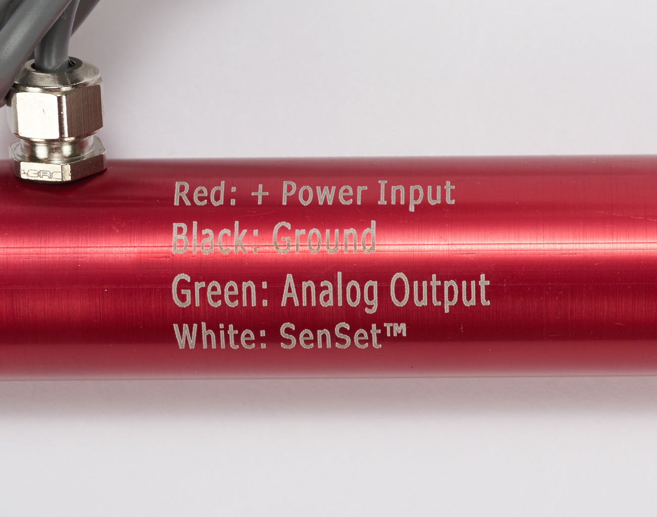 Alliance Sensors inductive linear position sensor, pivoting slide, 100mm stroke, 4-20 mA output, 27mm diameter x 177.8mm body, rod eyes mount, pigtail, 3.2ft/1m cable length.-LRI27-100R-00-20A