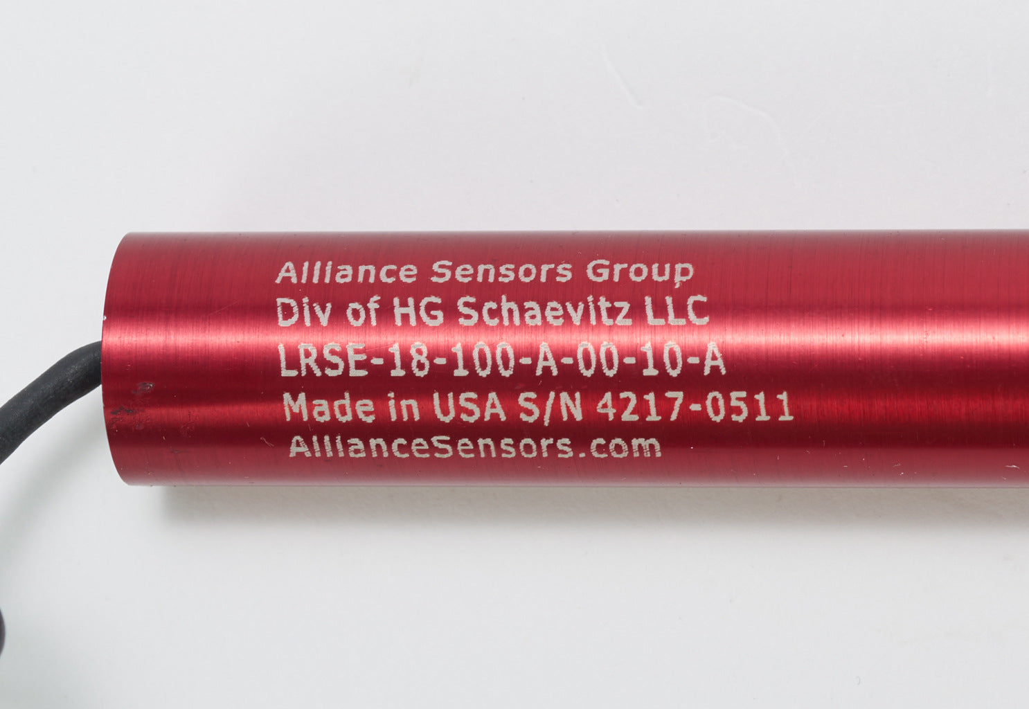 Alliance Sensors inductive linear position sensor, spring loaded slide, 100mm stroke, 0-10 VDC output, 19mm diameter x 194.1mm body, M18 x 1 mount, pigtail, 3.2ft/1m cable length.-LRSE18-100A-00-10A