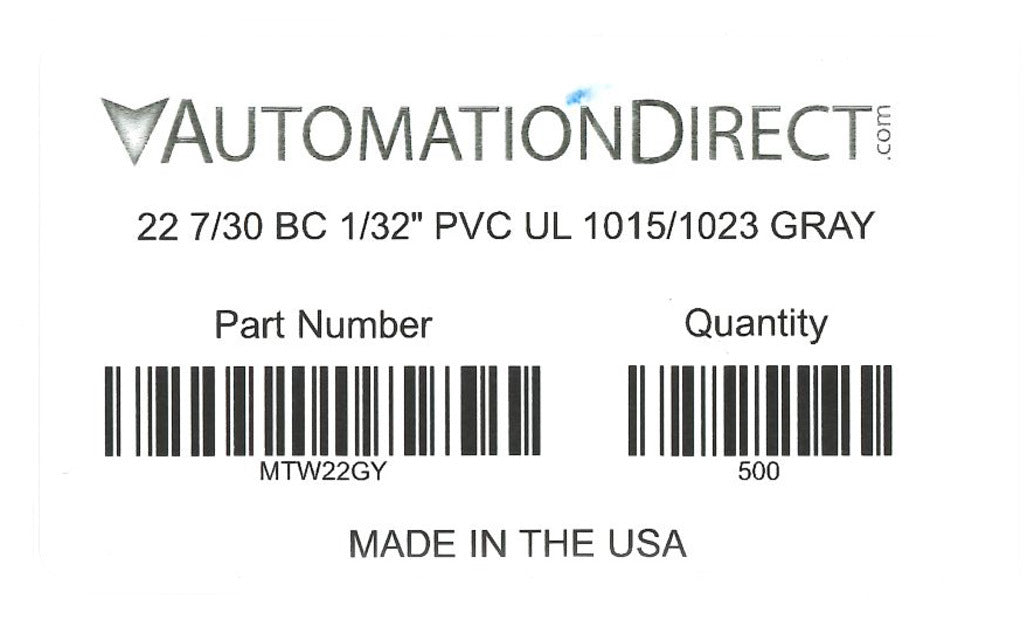 Atlas Wire MTW hook-up wire, single conductor, 22 AWG, 7-stranded, bare copper, PVC conductor insulation material, gray, 600V, 500ft spool.-MTW22GY