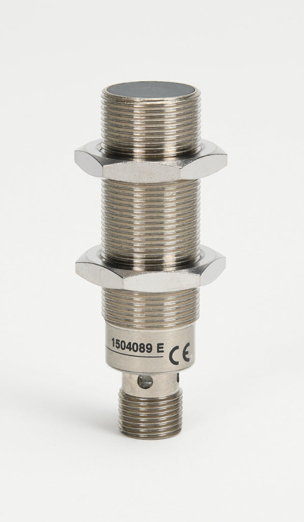 AchieVe inductive proximity sensor, tubular, 18mm diameter x 63.5mm body, nickel-plated brass housing, PNP, N.O. output, 5mm sensing distance, flush, 2 kHz switching frequency, IP67, 4-pin M12 quick-disconnect.-PAK-AP-1H