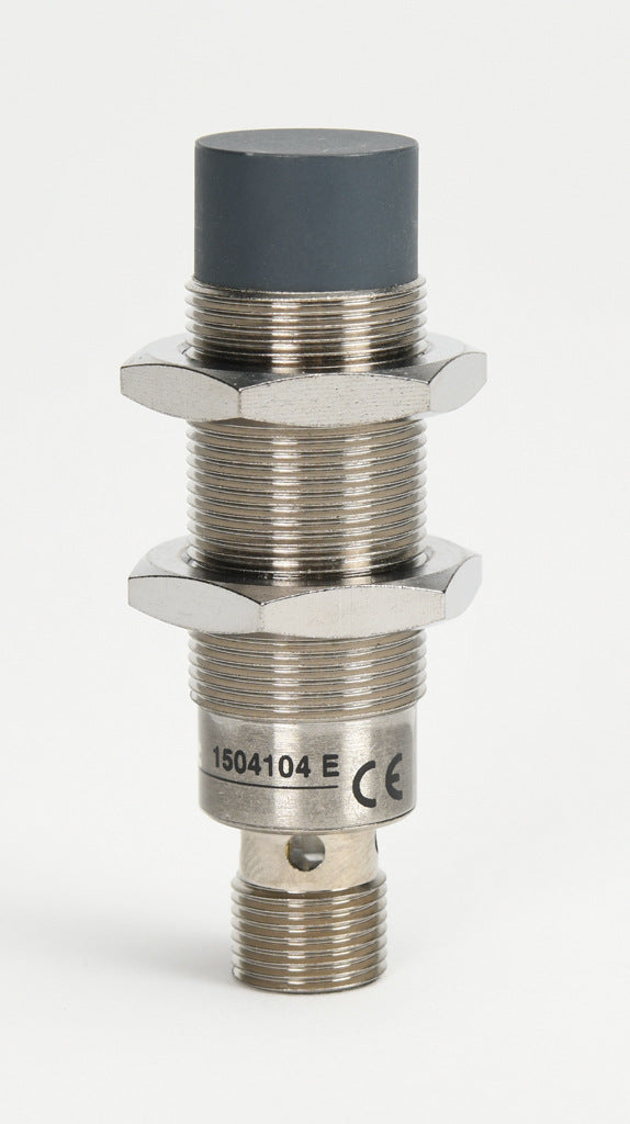 AchieVe inductive proximity sensor, tubular, 18mm diameter x 63.5mm body, nickel-plated brass housing, PNP, N.O. output, 8mm sensing distance, non-flush, 2 kHz switching frequency, IP67, 4-pin M12 quick-disconnect.-PAK-AP-2H