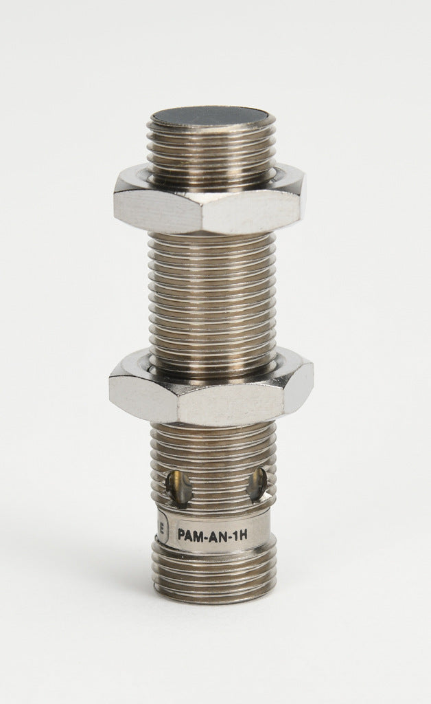 AchieVe inductive proximity sensor, tubular, 12mm diameter x 45mm body, nickel-plated brass housing, NPN, N.O. output, 2mm sensing distance, flush, 3 kHz switching frequency, IP67, 4-pin M12 quick-disconnect.-PAM-AN-1H