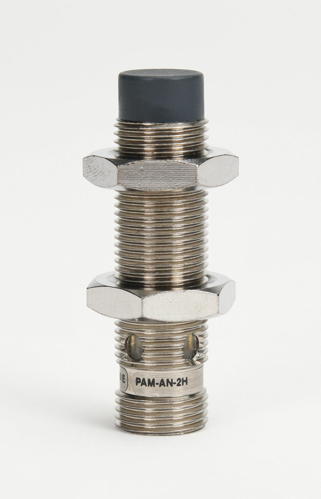 AchieVe inductive proximity sensor, tubular, 12mm diameter x 45mm body, nickel-plated brass housing, NPN, N.O. output, 4mm sensing distance, non-flush, 2 kHz switching frequency, IP67, 4-pin M12 quick-disconnect.-PAM-AN-2H