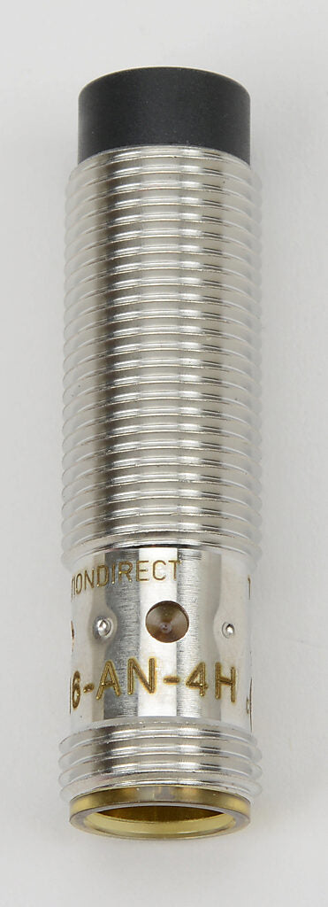 AutomationDirect inductive proximity sensor, tubular, 12mm diameter x 45mm body, bronze-plated brass housing, NPN, N.O. output, 7mm sensing distance, non-flush, 700 Hz switching frequency, IP65 IP66 IP67 IP68 IP69K, 4-pin M12 quick-disconnect.-PNM6-AN-4H